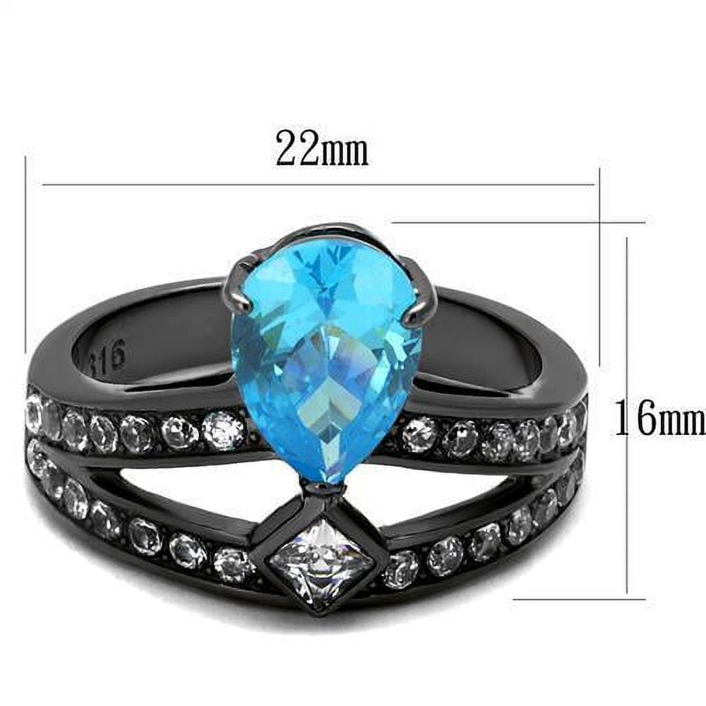 Black Aquamarine Ring Anillo Para Mujer 316L Stainless Steel Ring with AAA Grade CZ in Sea Blue Youra