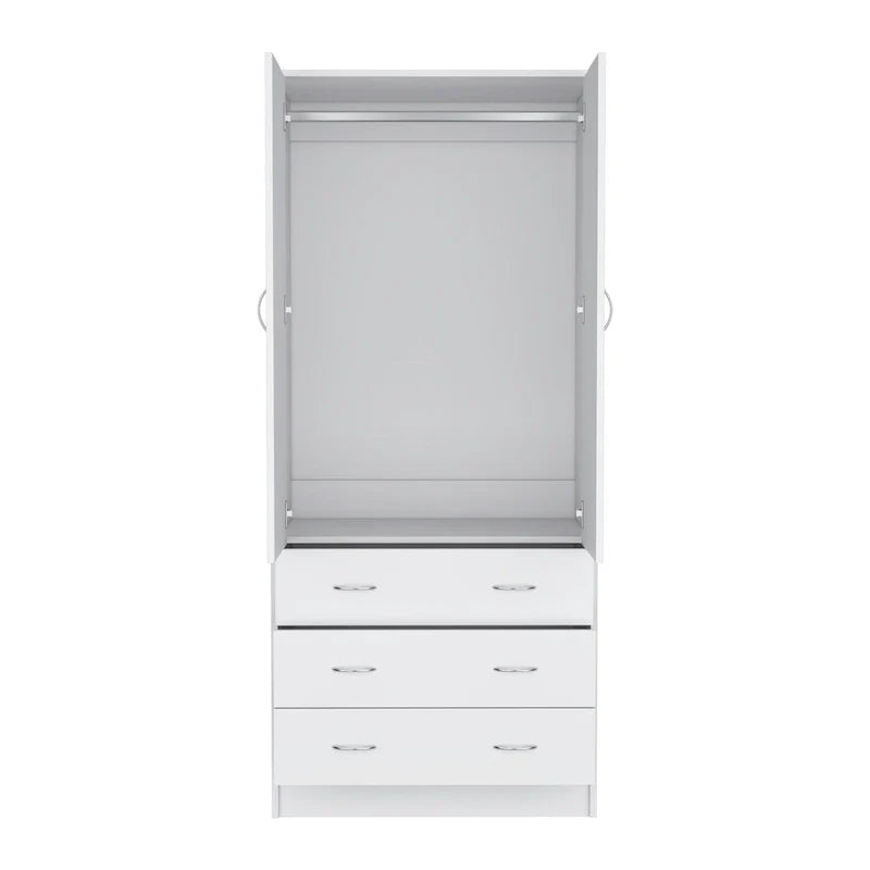 19 Modern Double-door Armoire with 3 Drawers and 1 Hanging Rod for Bedroom