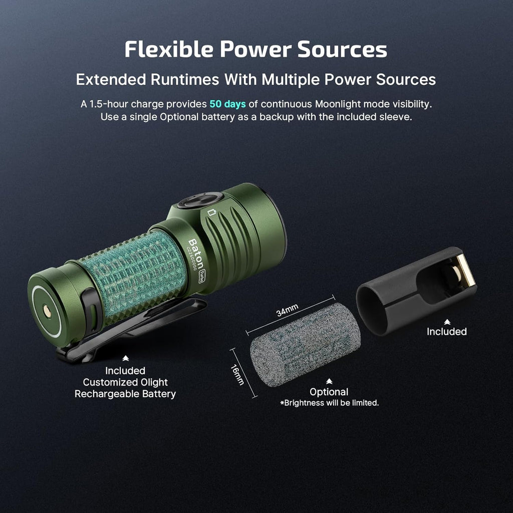 Baton Turbo EDC Rechargeable Handheld Flashlight, 1000 Lumens Compact LED and 510 Meters Long Throw Powerful Light, with Two-Way Clip and Landyard for Camping, Home Use (Roadster)