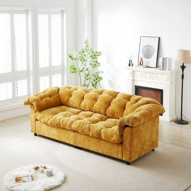 99.2 Chenille Comfort Deep Seat Sofa, Upholstered Fluffy Cloud Sofa