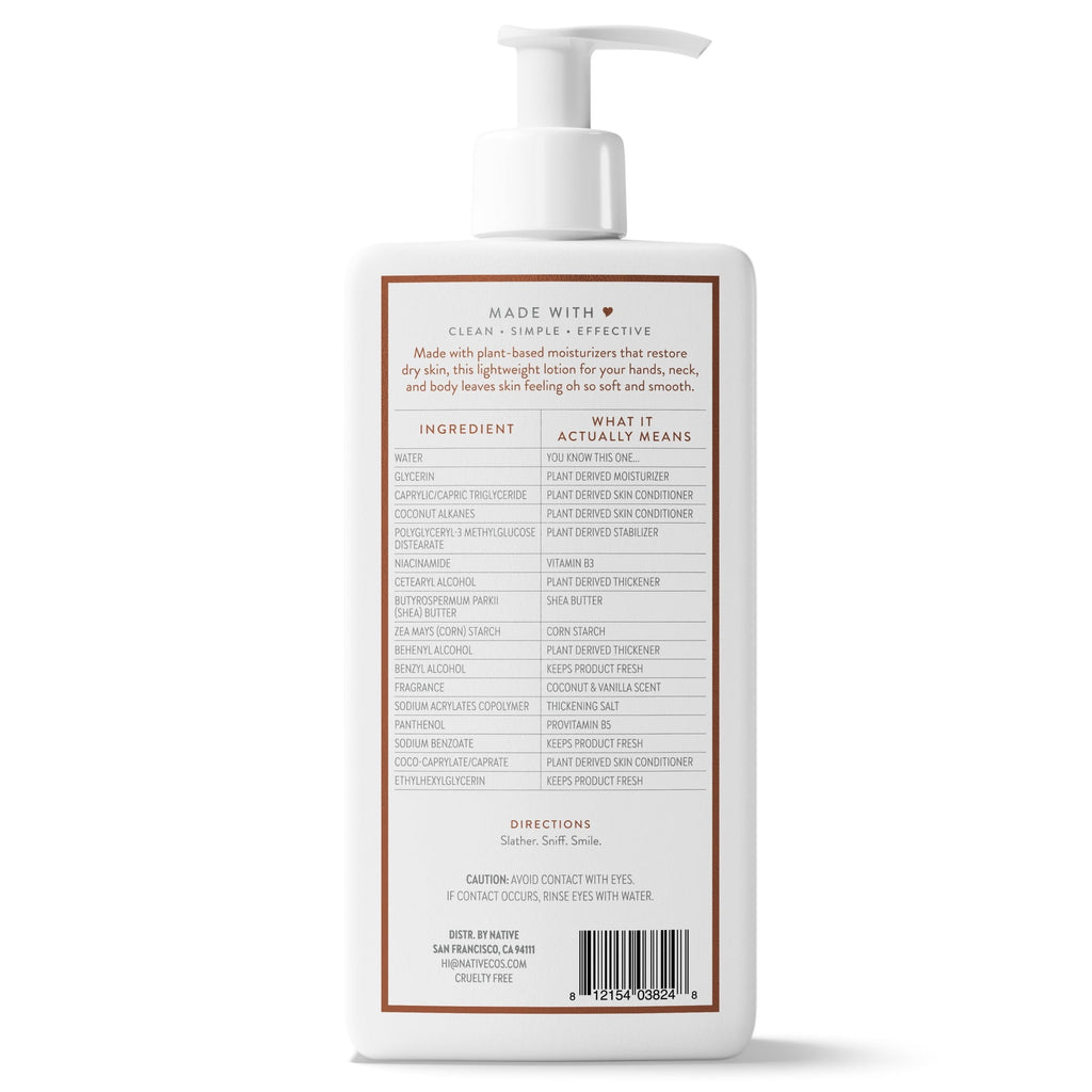 Lotion, Moisturizing, Paraben Free, Coconut & Vanilla, for Women and Men, 16.5 fl oz
