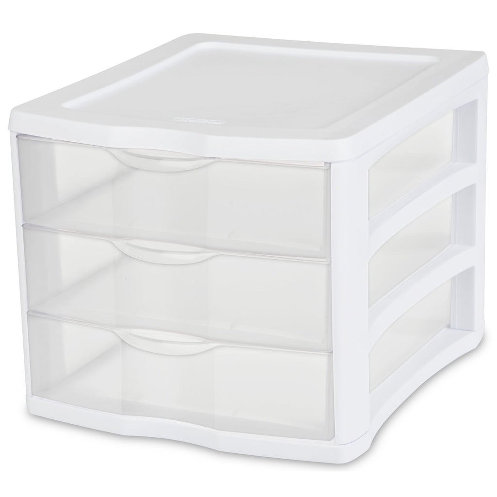 3 Drawer Unit, Clear Plastic Countertop or Desktop Storage Drawers, White