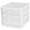 3 Drawer Unit, Clear Plastic Countertop or Desktop Storage Drawers, White