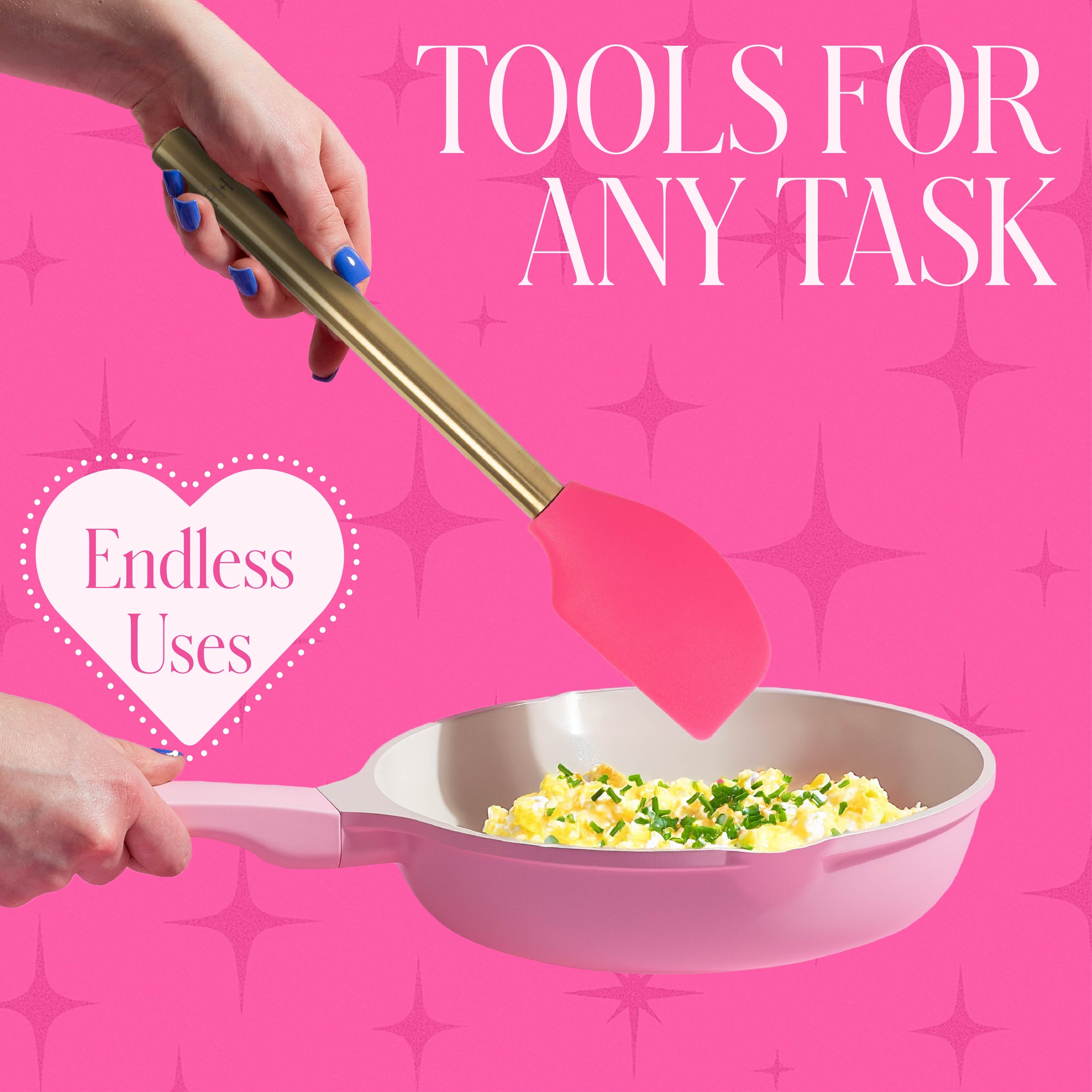 20-Piece Kitchen Gadget Set, Heart-Shaped Measuring Cups & Spoons, Silicone Tools & Bag Clips, , Pink