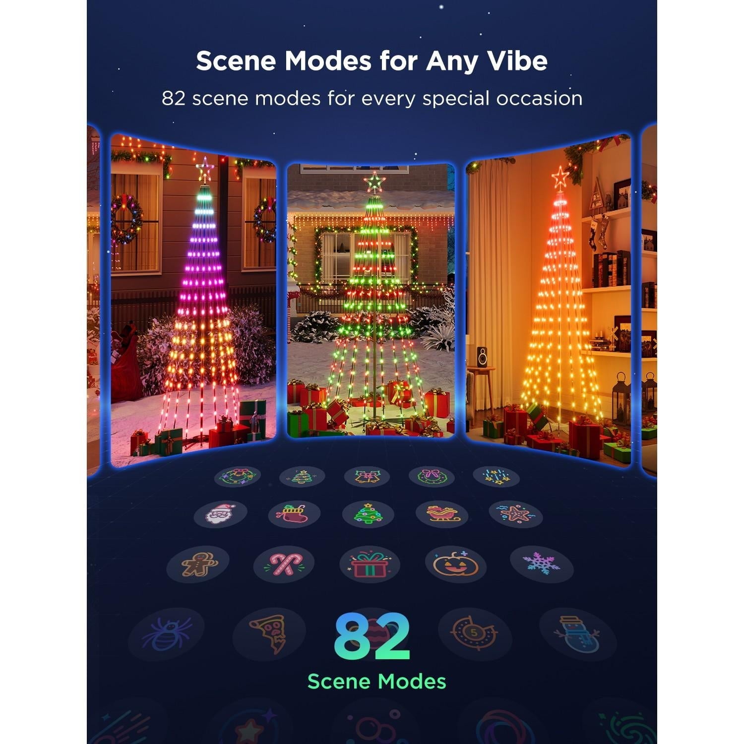 Christmas Cone Tree Lights 6ft with 66 Scene Modes, White, IP65 Waterproof for Indoor Outdoor Xmas Decor, Remote Control, Dimmable