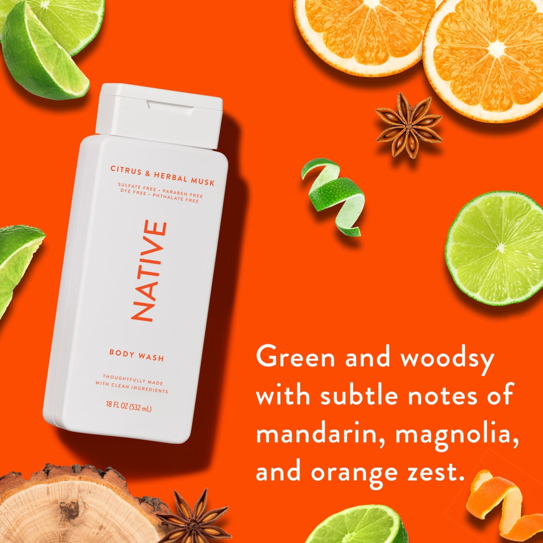 Body Wash, Citrus & Herbal Musk, Sulfate Free, Naturally Derived Ingredients, 24hr Freshness, for Women & Men, 18 fl oz