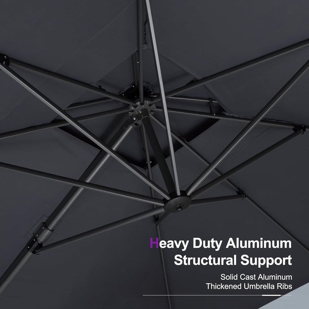 PURPLE LEAF 12' X 12' Patio Umbrella Outdoor Square Umbrella Large Cantilever Windproof Offset for Garden, Deck, Backyard and Pool, Grey