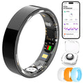 Fitness Tracking Ring, 7-Day Battery, Heart Rate Sleep Monitor, No Subscription, IP68 Waterproof, Stainless Steel - Size 7, Black