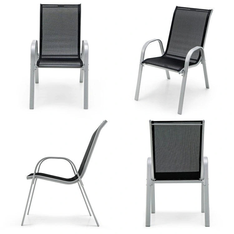 4 Pieces Stackable Patio Dining Chairs Set with Armrest - 29 x 21.5 x 35.5 (L x W x H)