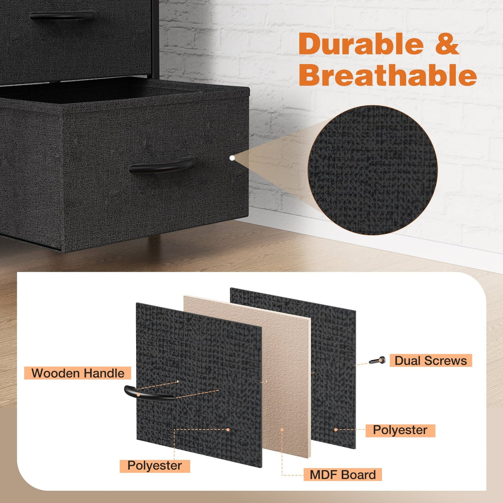 8-Drawer Fabric Dresser Storage Chest for Bedroom, Closet, Entryway, Storage Furniture for Adults, Black