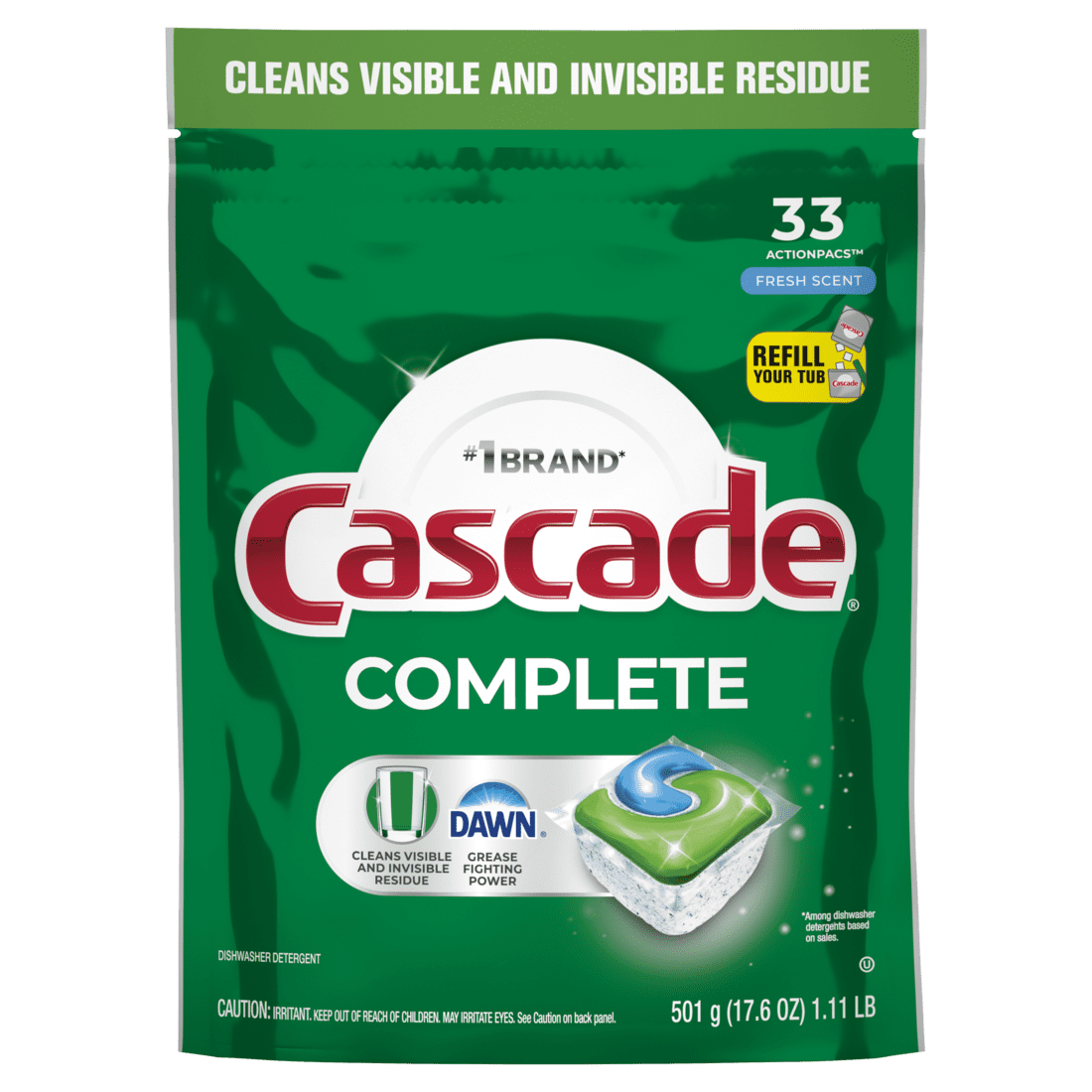 Complete Dishwasher Pods, Dishwasher Detergent, Dish Detergent Soap, Fresh, 33 Count