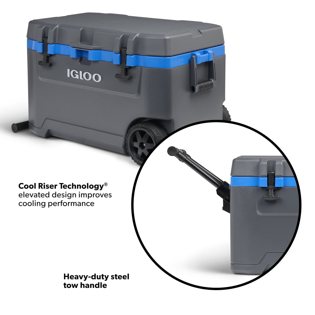 72 QT Overland Ice Chest Cooler with Wheels, Gray and Sneaky Blue