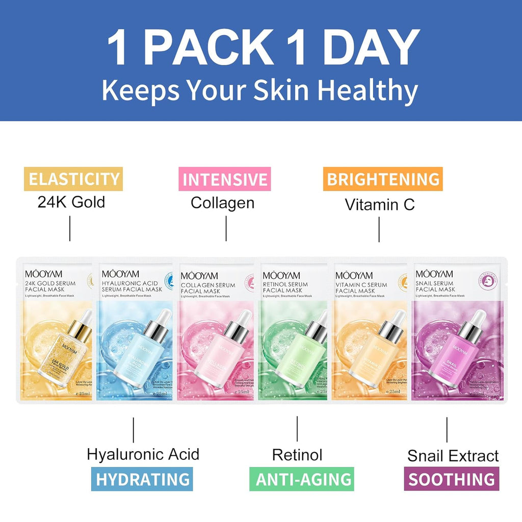11 Pack Fruit Moisturizing Facial Mask Sheet, Rich in Fruit Essence Face Mask to Brighten and Hydrate Dull Skin