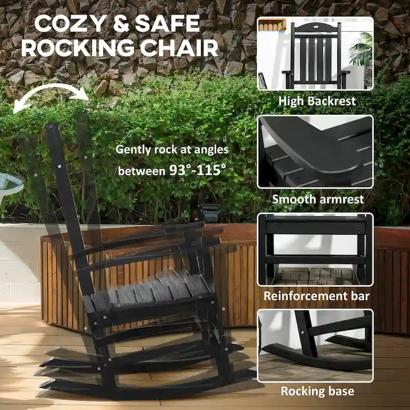 Outsunny 2 Pieces Outdoor Rocking Chair, All Weather-Resistant HDPE Rocking Patio Chairs with Rustic High Back, Armrests
