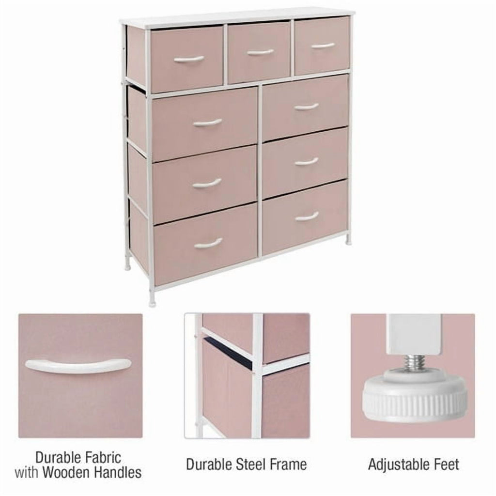 Dresser, Storage Organizer with 9 Drawers for Bedroom, Chest of Drawer with Fabric Bin, Sturdy Metal Frame, Wood Top for Closet, Nursery,Black