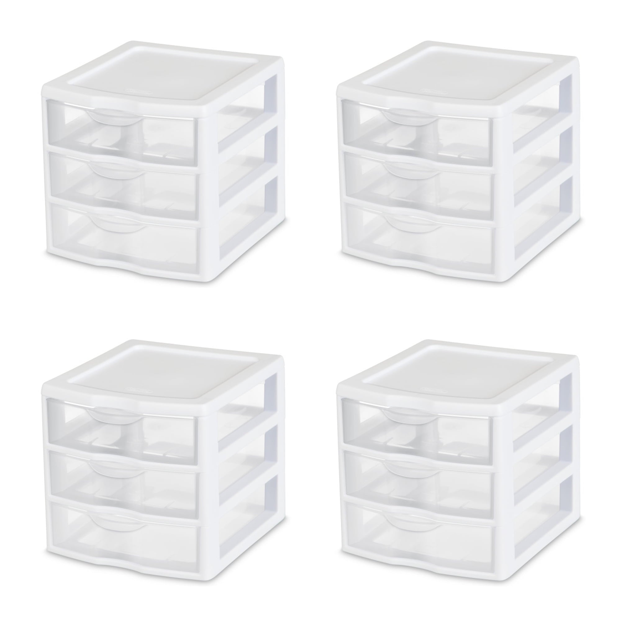 3 Drawer Unit, Clear Plastic Countertop or Desktop Storage Drawers, White