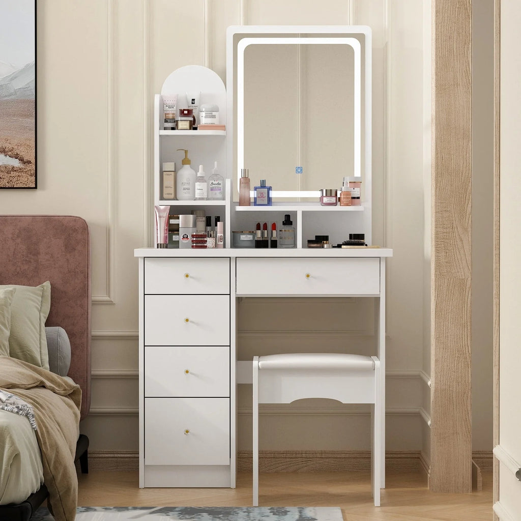 Makeup Vanity Set Table With LED Light &Mirror & Stool