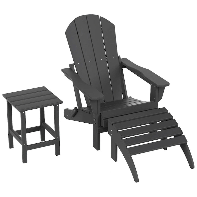Polytrends Laguna Hdpe All Weather Outdoor Patio Foldable Adirondack Chair With Ottoman And Side Table (3-Piece Set)