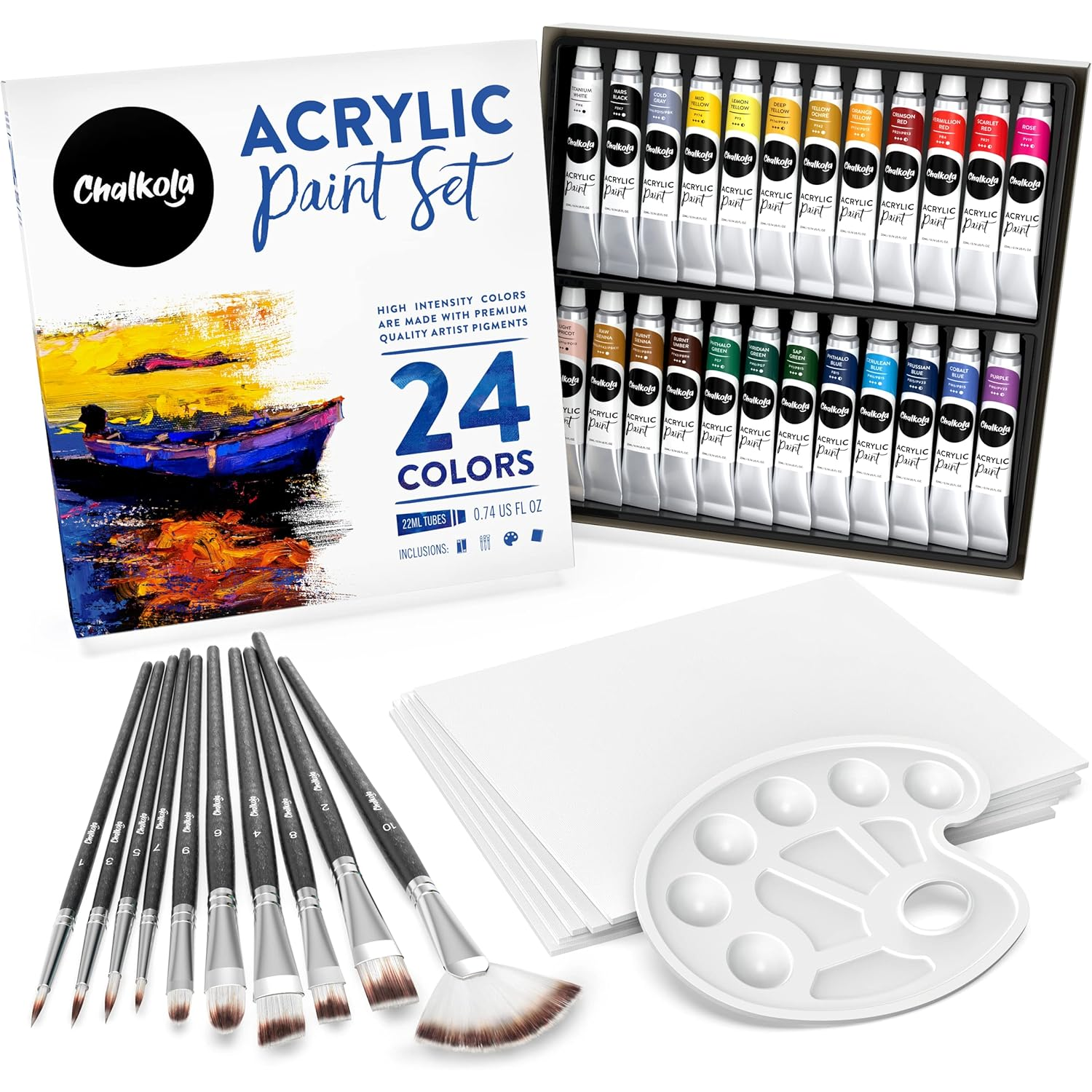 40 Acrylic Paint Set for Adults with 24 Acrylic Paints kit (22ml), 10 Painting Brushes, 5 Canvas for Paintin...