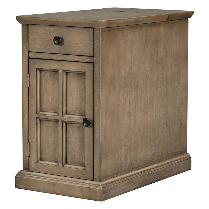 Classic Vintage End Table Side Table with USB Ports and 1 Multifunctional Drawer with Cup Holders