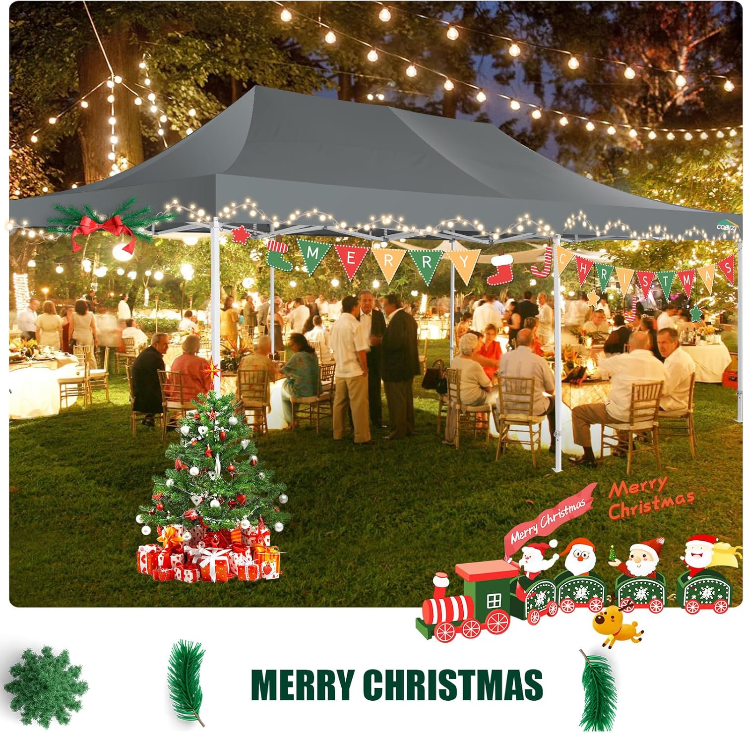 COBIZI 10x20 Heavy Duty Pop up Canopy Tent with 6 sidewalls Easy Up Commercial Outdoor Canopy Wedding Party Tents for Parties All Season Wind & Waterproof Gazebo with Roller Bag,Black(Frame Thickened)