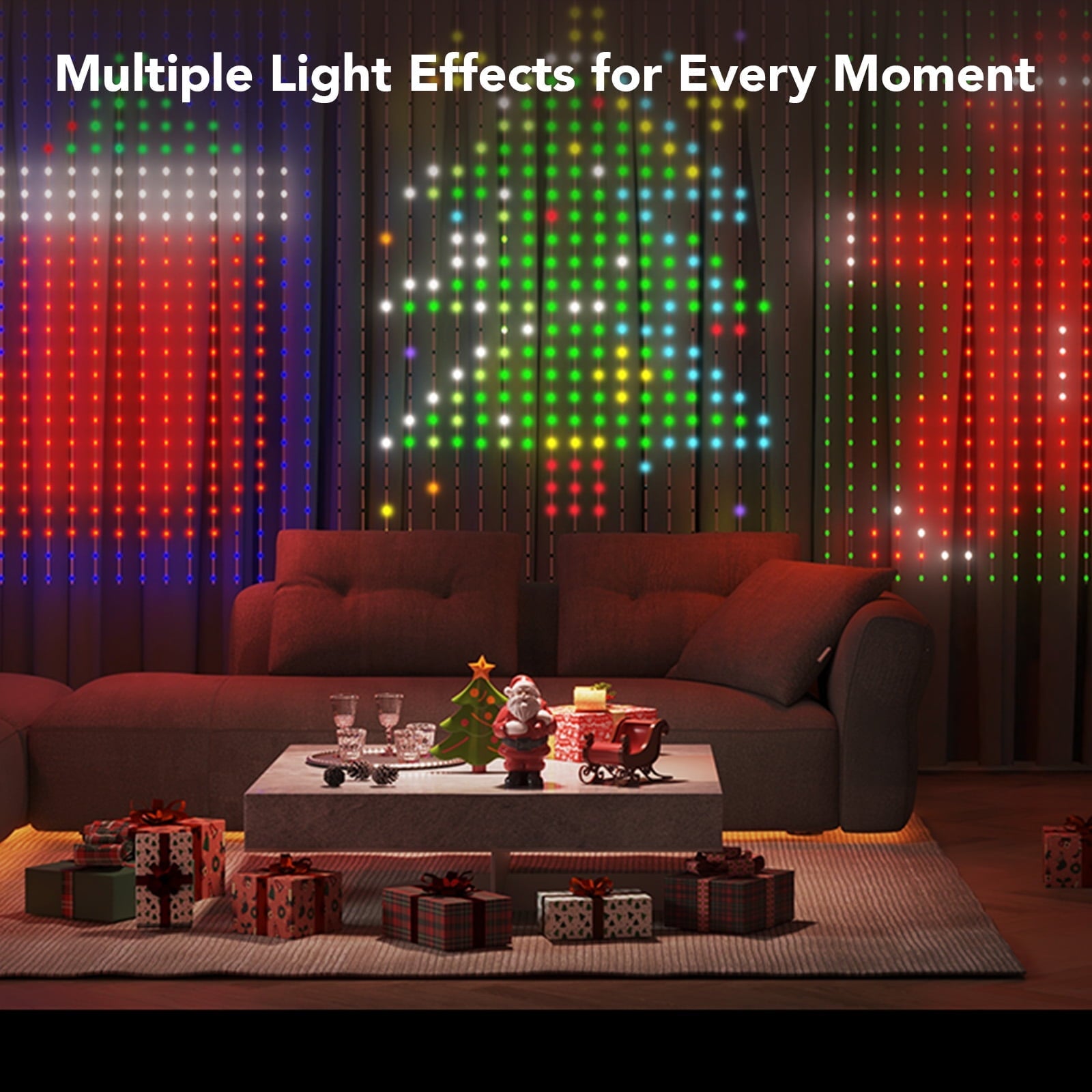 Curtin Lights With 520 LED Beads,4.9*6.5ft, 92 Preset Color Changing Scene For Halloween,Corded Electric
