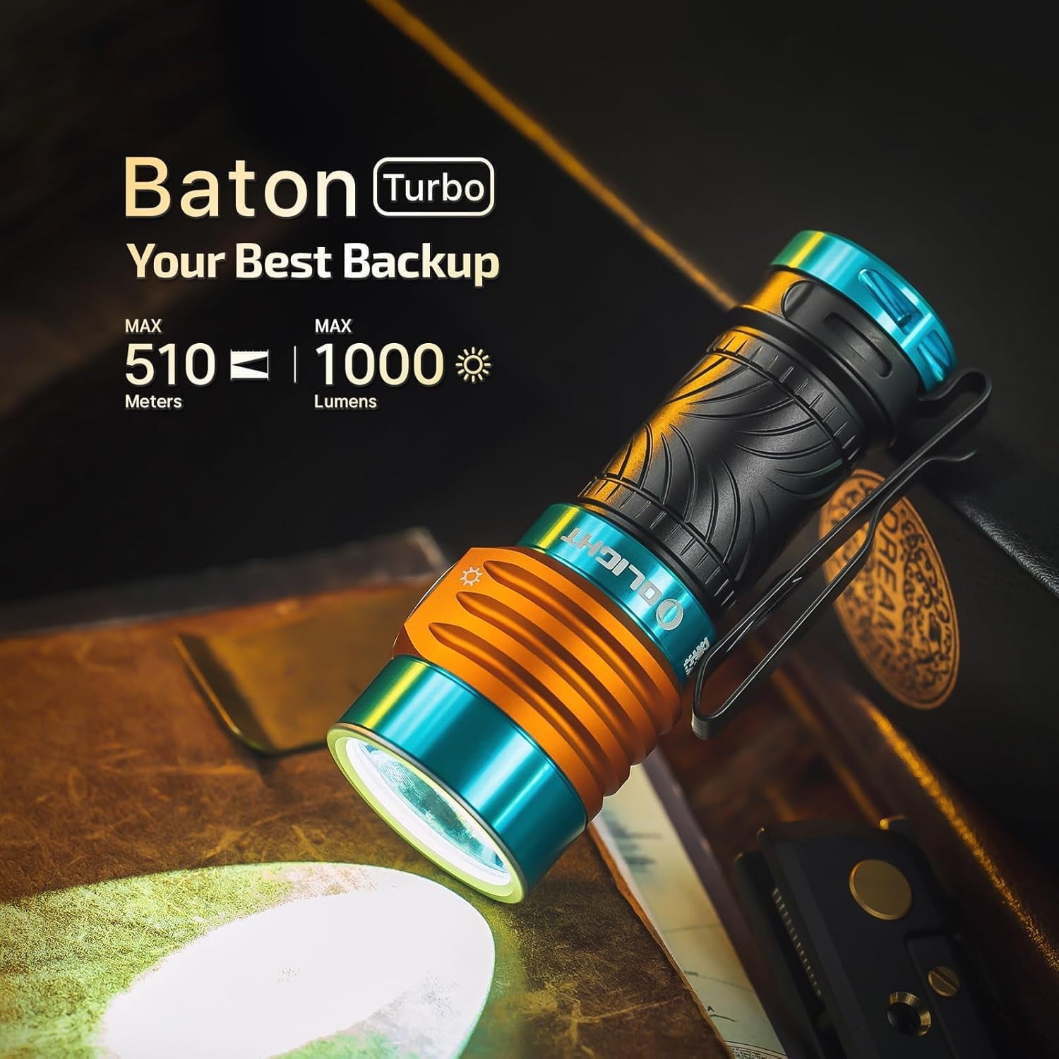 Baton Turbo EDC Rechargeable Handheld Flashlight, 1000 Lumens Compact LED and 510 Meters Long Throw Powerful Light, with Two-Way Clip and Landyard for Camping, Home Use (Roadster)