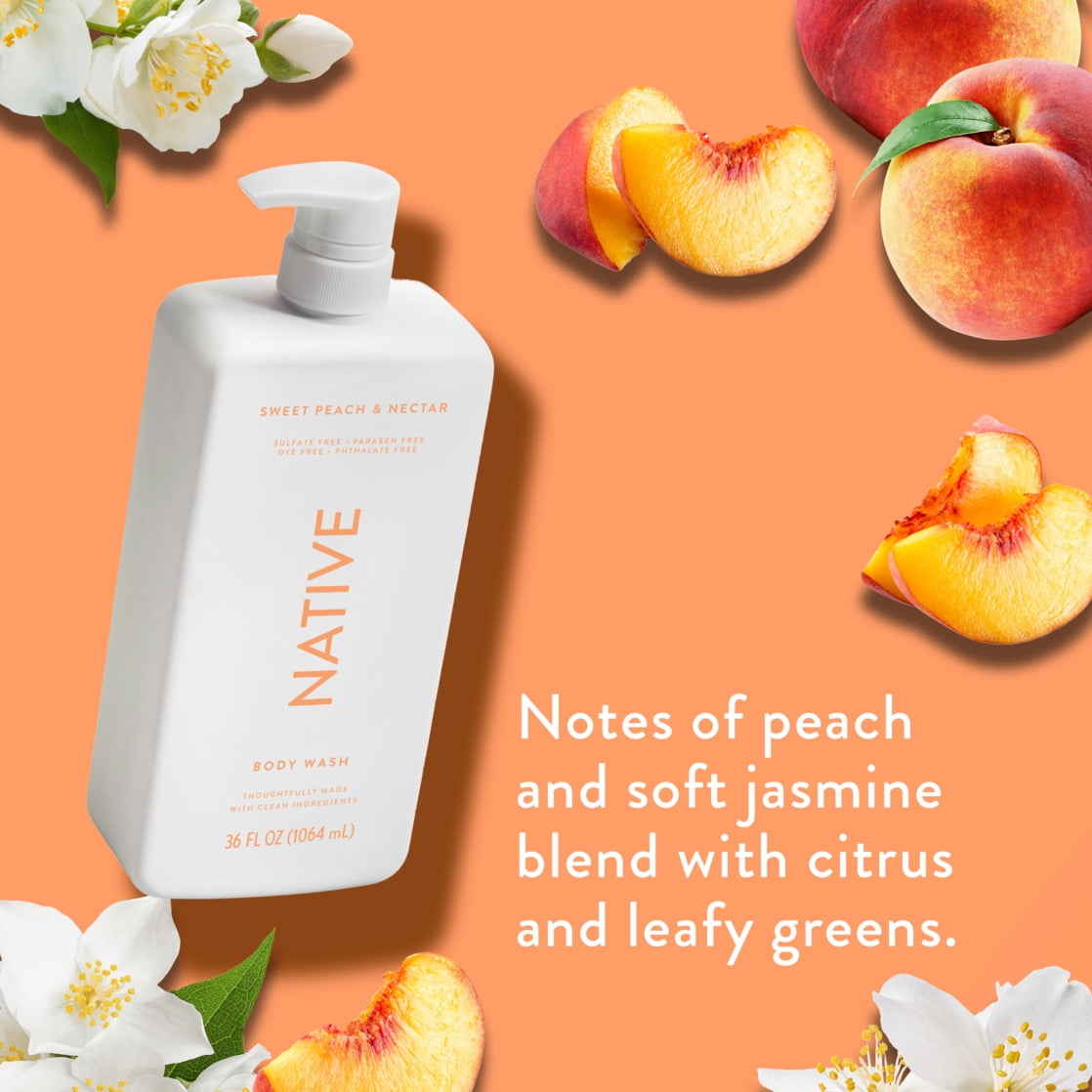 Body Wash, Sweet Peach & Nectar, Sulfate Free, Naturally Derived Ingredients, 24hr Freshness, for Women & Men, 36 fl oz