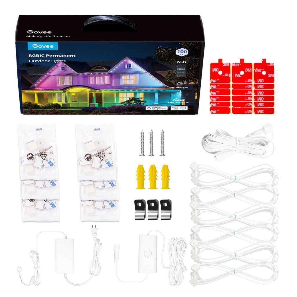 100ft RGBIC Permanent Outdoor Lights with 72 Lights, White version