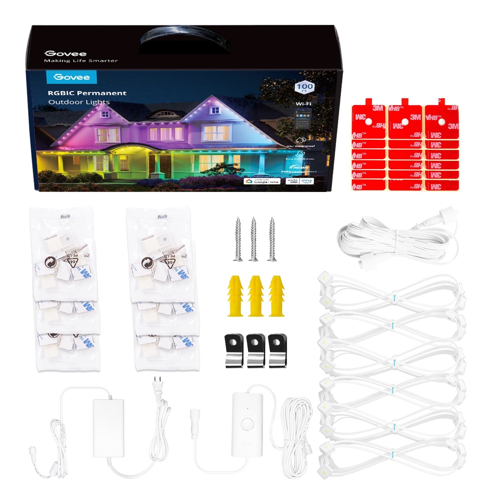 100ft RGBIC Permanent Outdoor Lights with 72 Lights, White version
