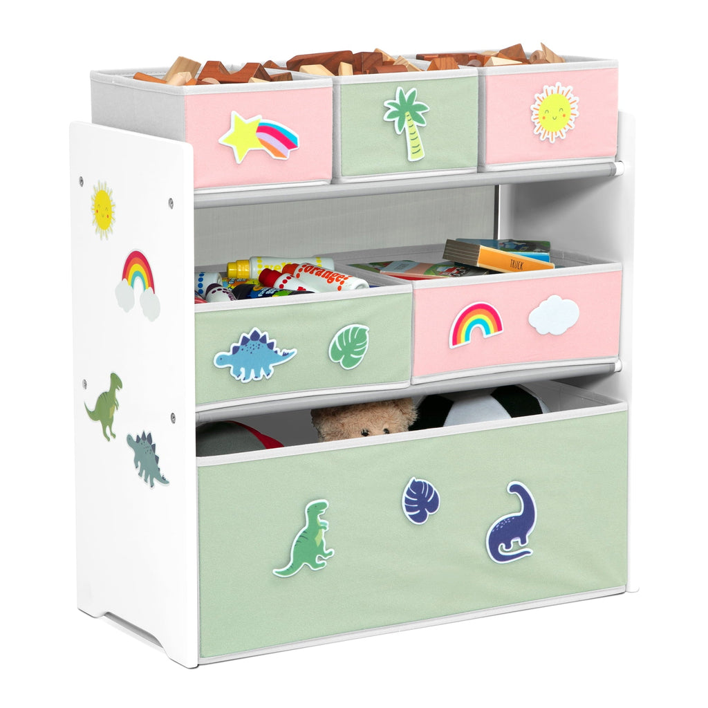 Design & Store 6 Bin Toy Storage Organizer with Interchangeable Patches, Green/Pink
