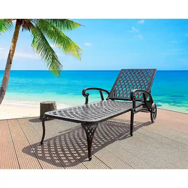 Aluminum Outdoor waterproof Chaise Lounge Chair With Wheels Adjustable Reclining