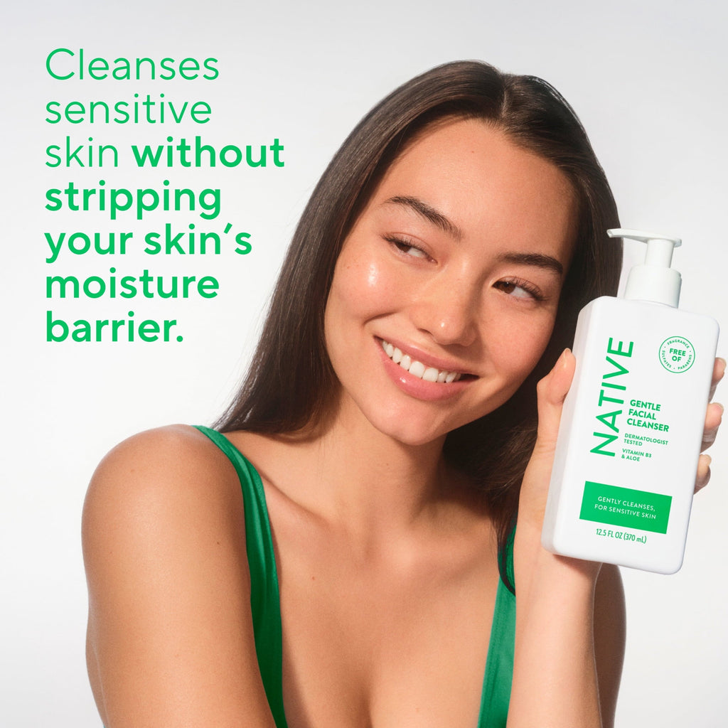 Gentle Face Wash for Sensitive Skin, Fragrance Free, Sulfate Free, with Vitamin B3 and Aloe, Dermatologist Tested, 12.5fl oz