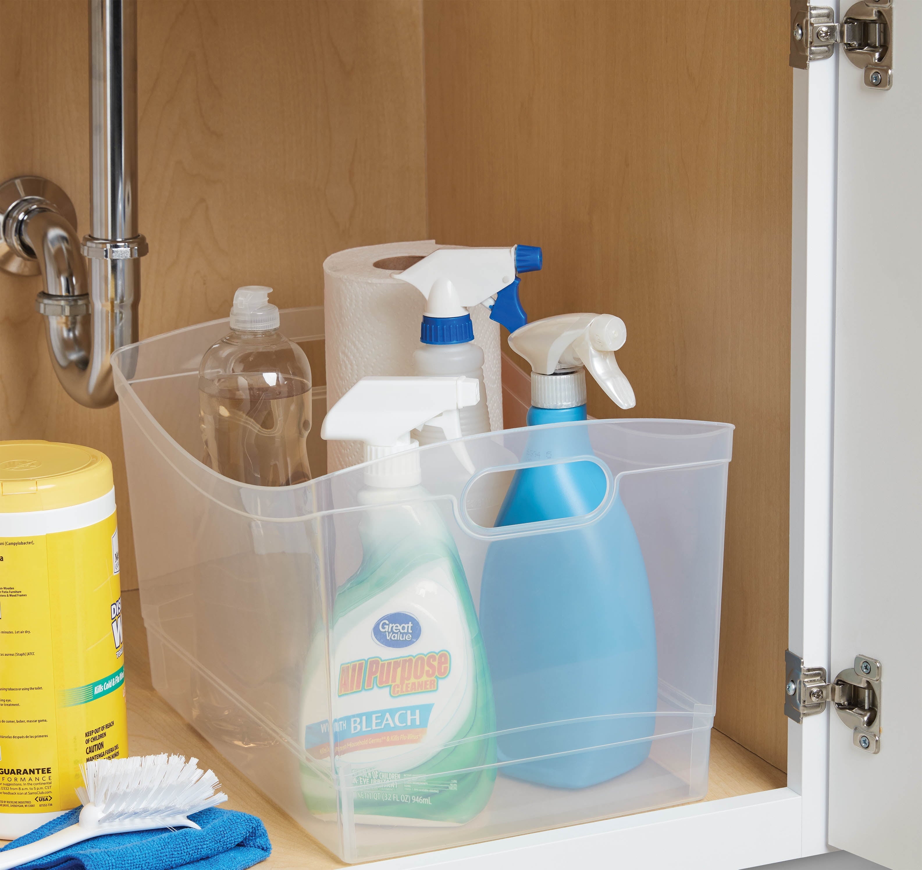 Clear Plastic Utility Storage Bin Organizer with Built-In Handles, Large Storage Container for Pantry, Closet, Cabinet and Shelf Organization, 15.3" x 10.4" x 9.8"