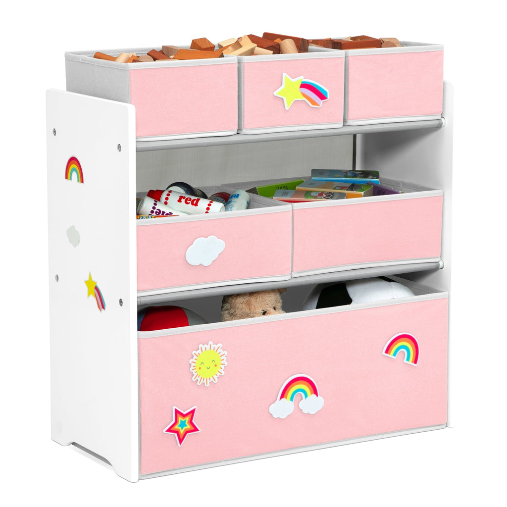 Design & Store 6 Bin Toy Storage Organizer with Interchangeable Patches, Green/Pink