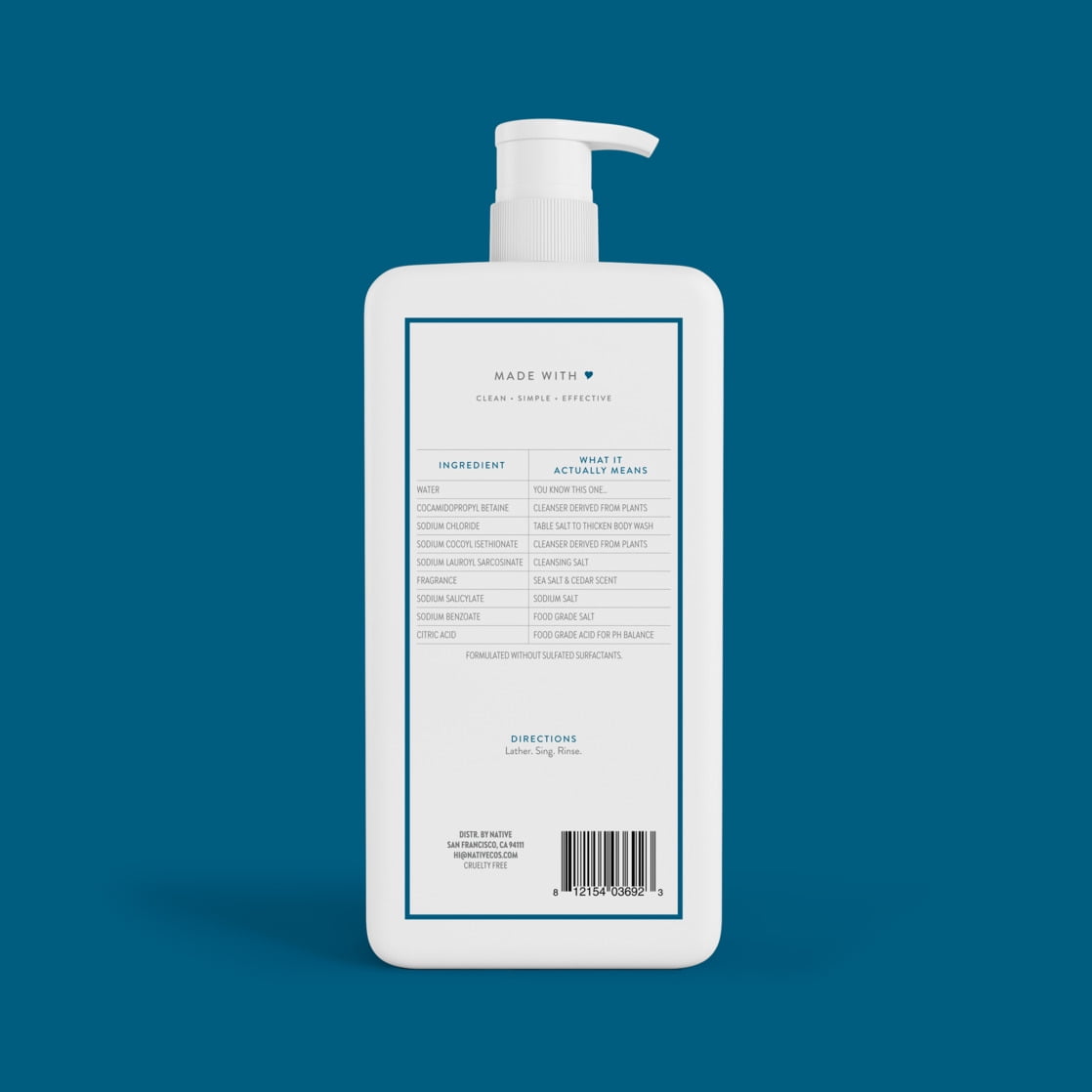 Body Wash, Sea Salt & Cedar, Sulfate Free, Naturally Derived Ingredients, 24hr Freshness, for Women & Men, 36 fl oz