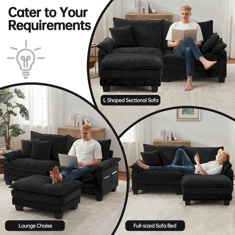 Modular Sectional Sofa, Comfy Cloud Couch Sectional Sofa with Ottoman, Deep Seat Sofa Sleeper for Living Room