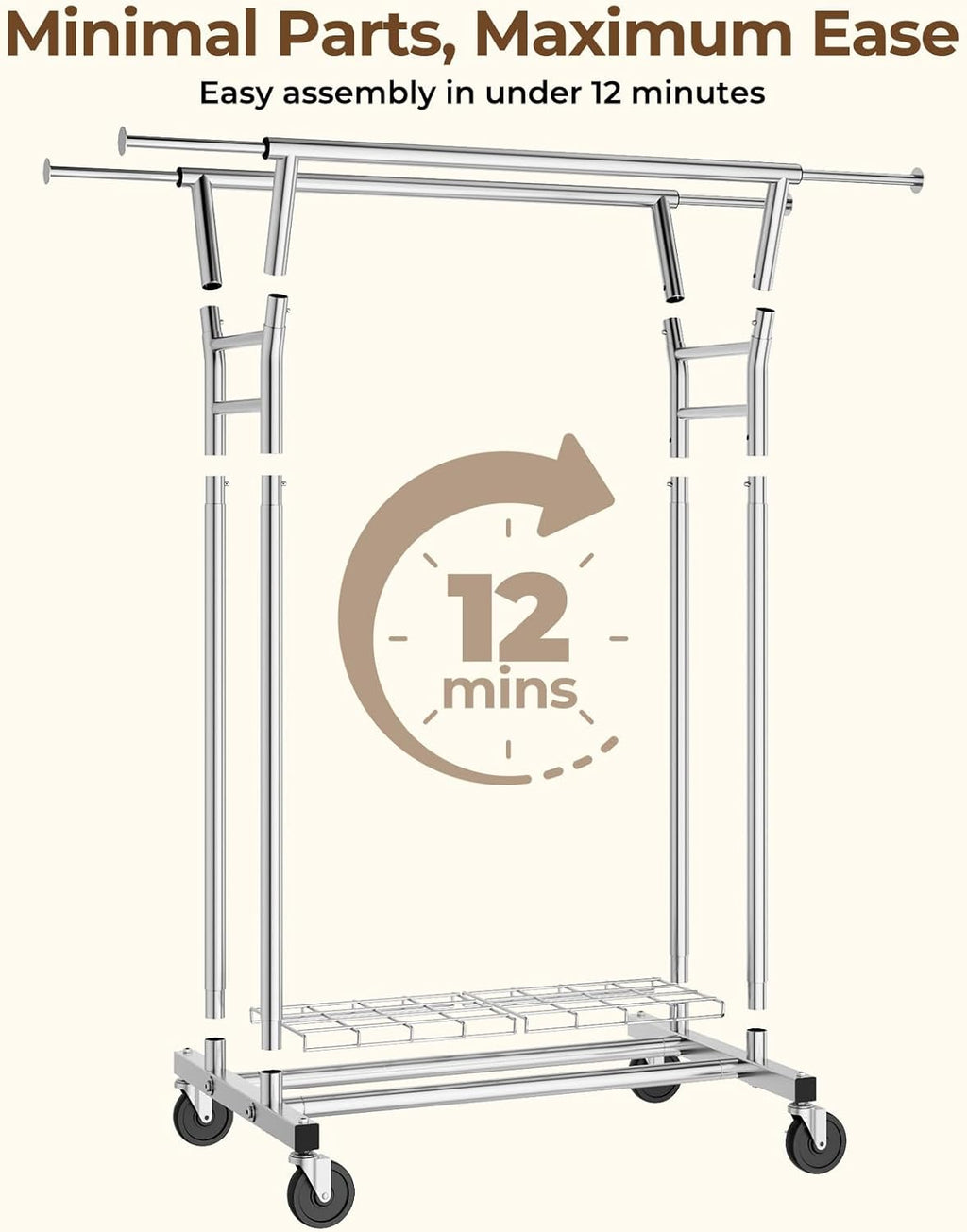 HYSEYY Heavy Duty Clothes Rack, Rolling Clothing Rack for Hanging Clothes with Shelves Load 700LBS,Portable Garment Wardrobe Closet Rack with Wheels for Bedroom,Laundry Room,Retail Store,Silver