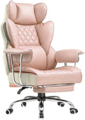 COMHOMA Big and Tall Office Chair, High Back Leather Gaming Chair with Footrest, Executive Ergonomic Office Chairs with Pocket Spring Lumbar Support and with Outward Fixed Soft Armrests
