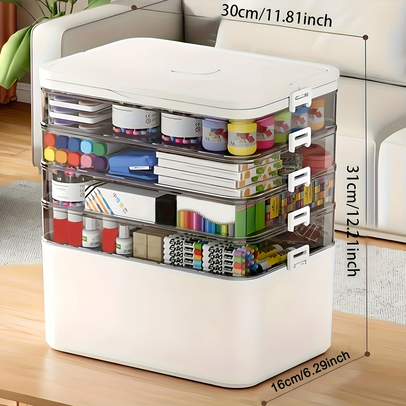 5-Tier Heavy-Duty Plastic Storage Box - Clear with Lids & Handle