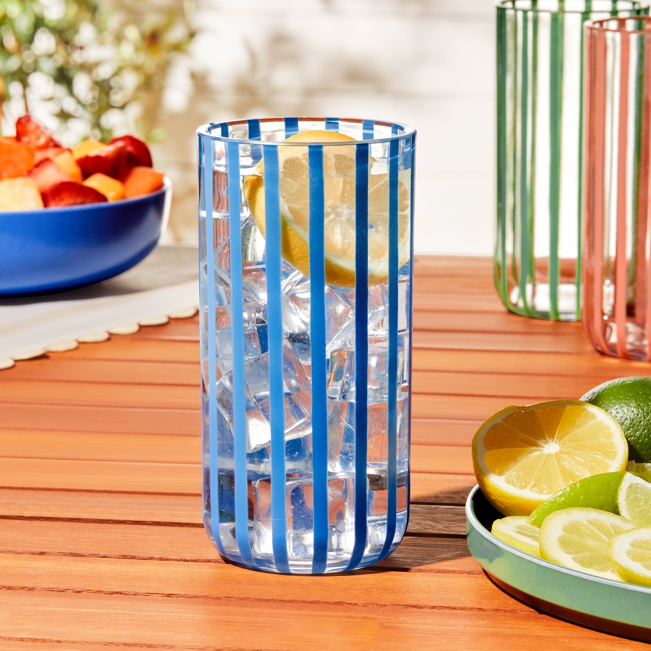 by Becky G. & Alejandra 18-Ounce Tall Acrylic Stripe Line Tumbler, Blue