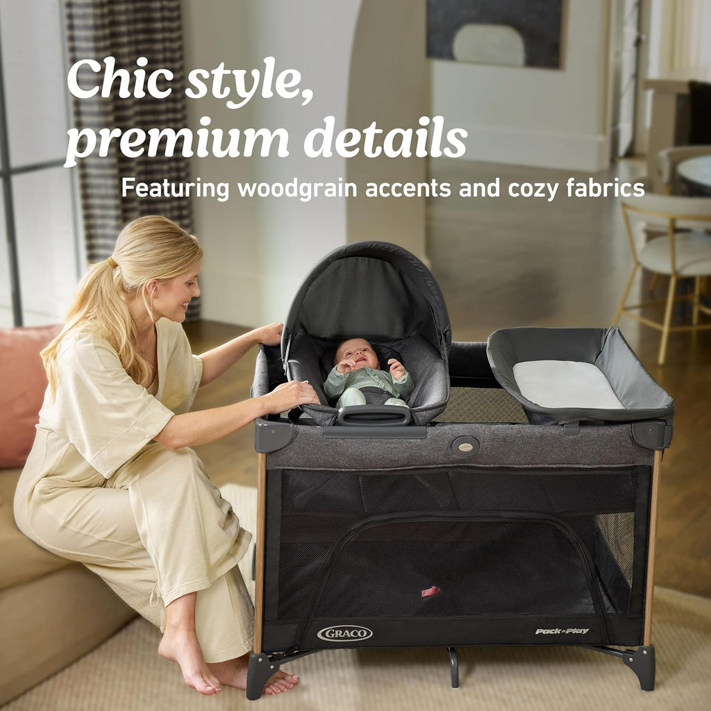 Graco Pack n’ Play Close2Baby Playard with Baby Bassinet, Changing Table, Portable Infant Seat, Milan