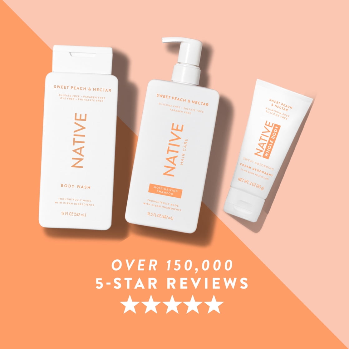 Native Whole Body Deodorant Invisible Cream, Sweet Peach & Nectar, Aluminum-Free, 3 oz