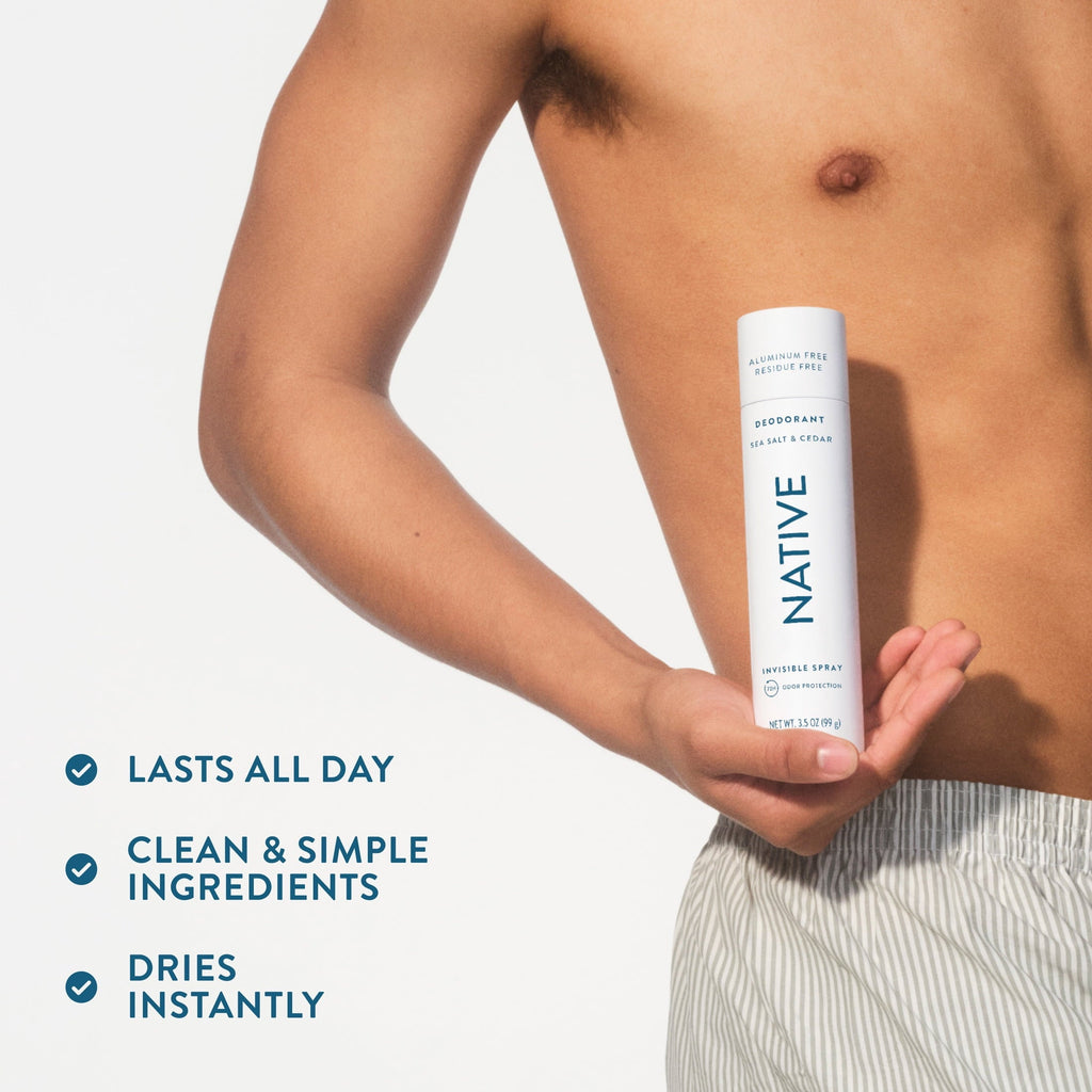 Aluminum Free Deodorant Spray For Men, 72 Hour Deodorant Spray, Sea Salt & Cedar, 3.5oz