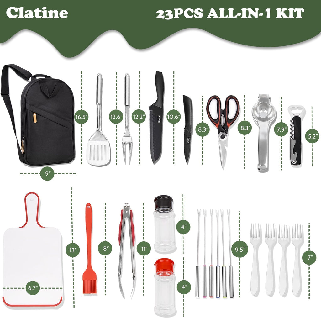 Camp Utensil Set Kitchen Cooking BBQ Grill Tool Kit with Organizer Bag, 12-Piece Travel Kitchen Grill Accessories Compact Gear Cookware Kit for Camping RV Sailboat Backyard BBQ