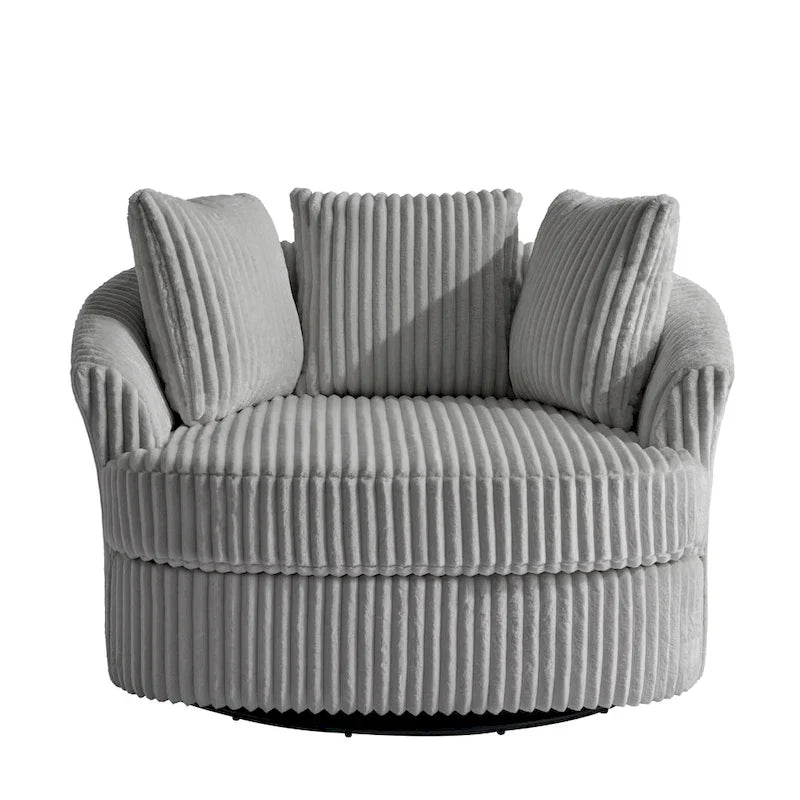 2 Set Oversized 43 W Plush Corduroy Swivel Barrel Chair with Pillows