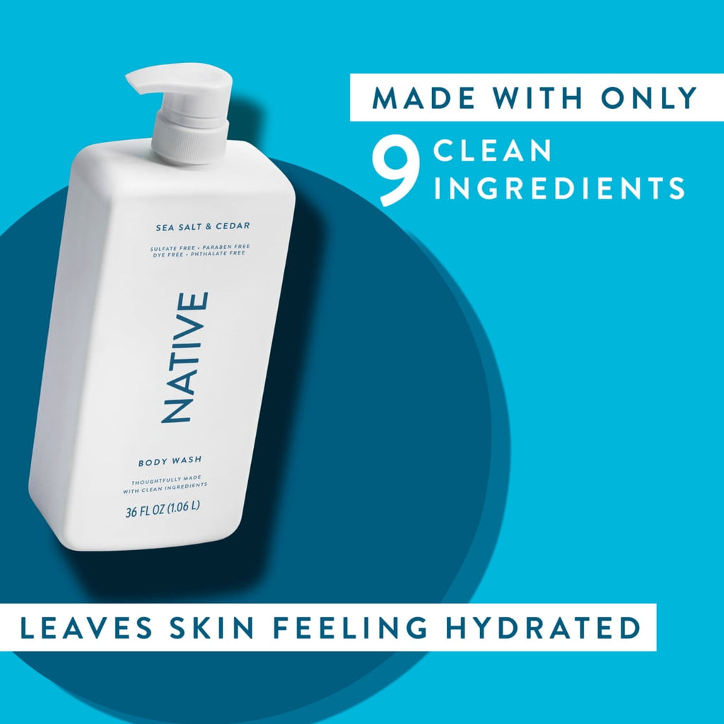 Body Wash, Sea Salt & Cedar, Sulfate Free, Naturally Derived Ingredients, 24hr Freshness, for Women & Men, 36 fl oz