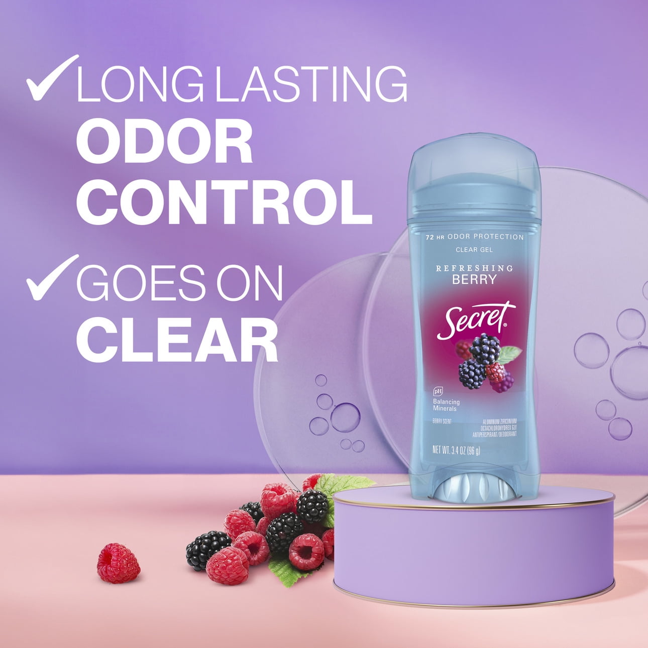Fresh Antiperspirant Deodorant Clear Gel, Berry, 3.4 oz