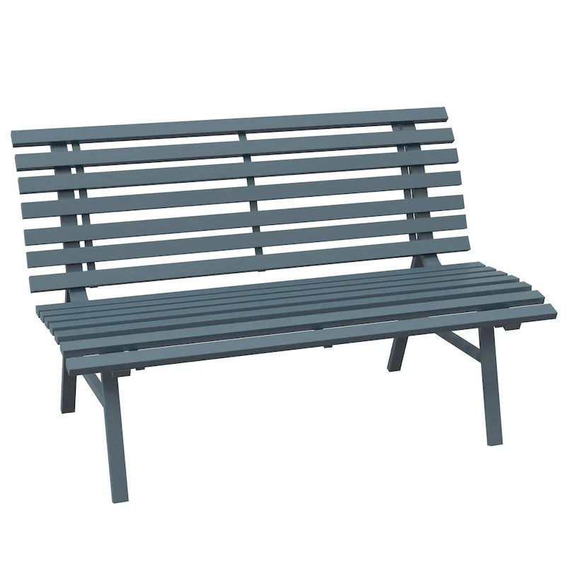 Outsunny 48.5 Garden Bench, Outdoor Patio Bench, Lightweight Aluminum Park Bench with Slatted Seat