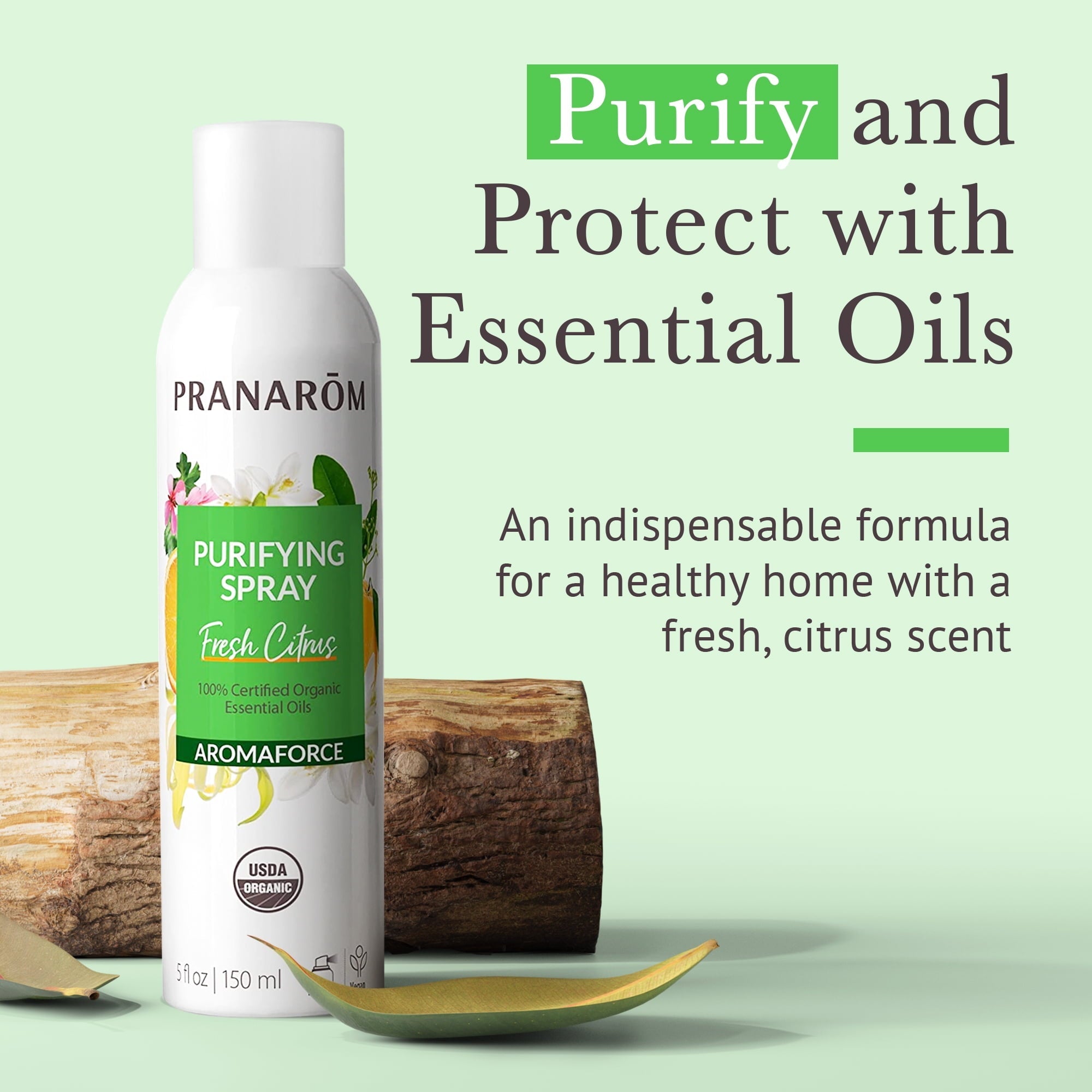 Aromaforce Air Purifying Spray With Organic Essential Oils, Deodorizers For Home, Essential Oil Infused With Plant Essences, Fresh Citrus Scent, Certified Organic, 150ml